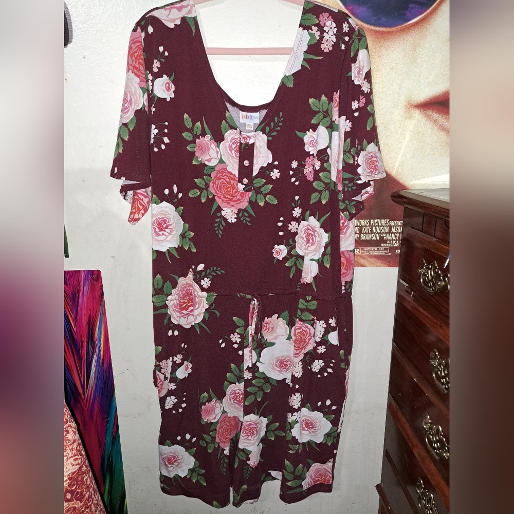 LuLaRoe 3XL Burgundy Floral Xanthe Romper